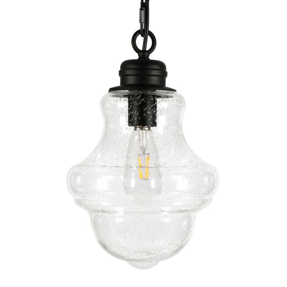 Annie 9.13" Wide Pendant with Glass Shade in Blackened Bronze/Seeded. Picture 1