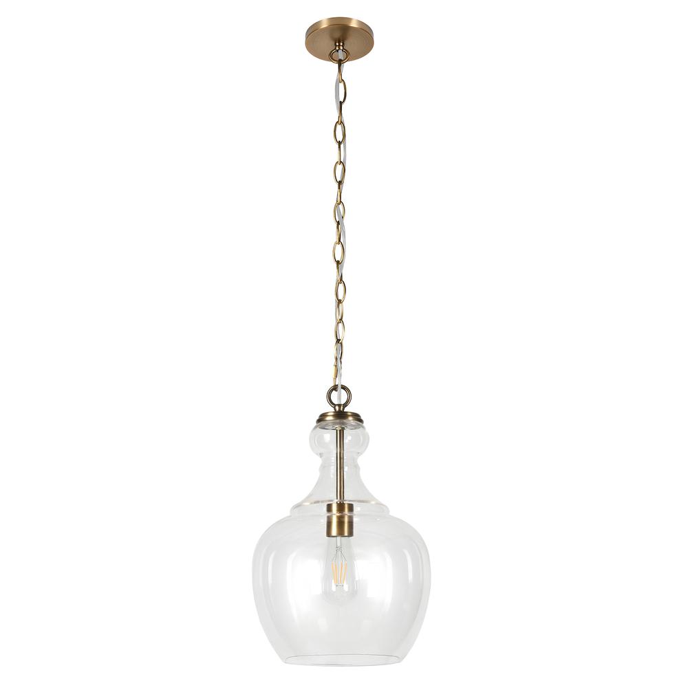 Verona 11" Wide Pendant with Glass Shade in Brass/Clear. Picture 1