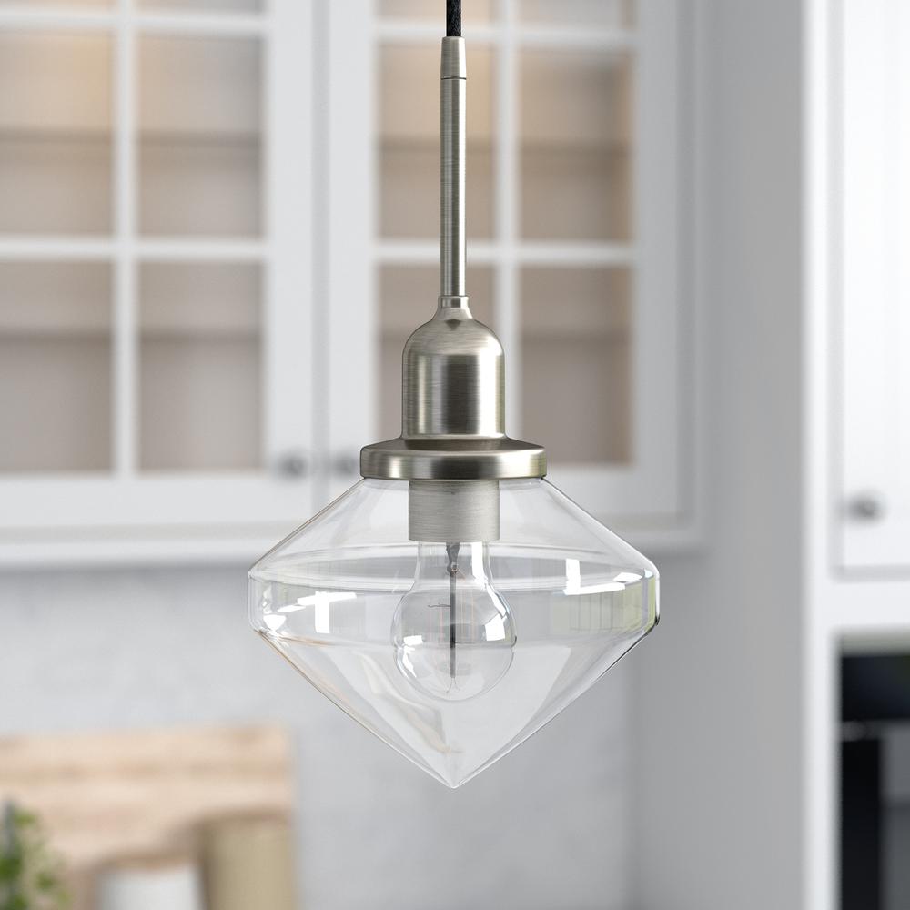 Zariza 8" Wide Pendant with Glass Shade in Brushed Nickel /Clear. Picture 2