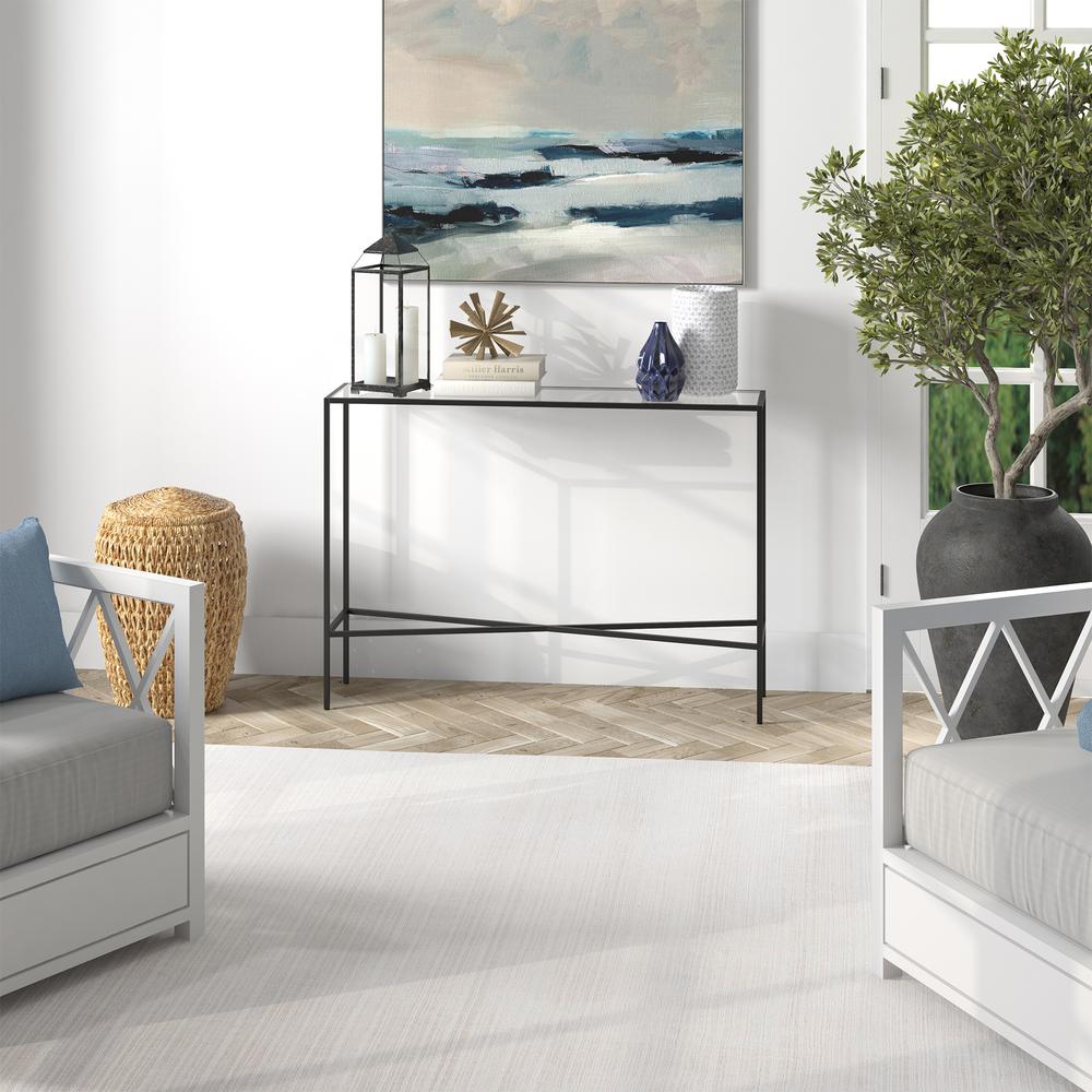 Henley 42'' Wide Rectangular Console Table with Glass Top in Blackened Bronze. Picture 4