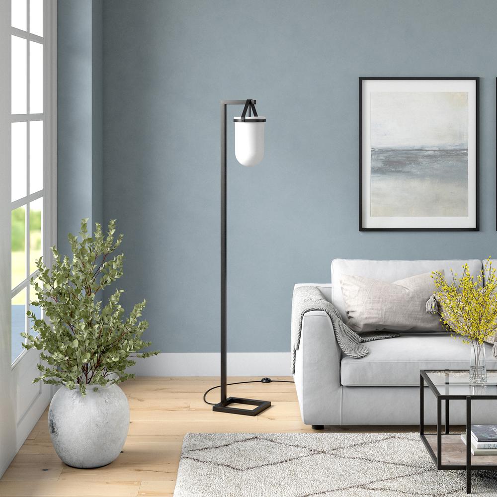 Shiloh 68" Tall Floor Lamp with Glass Shade in Blackened Bronze /White Milk. Picture 3