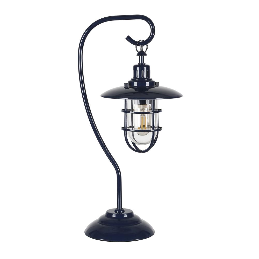 Bay 22" Tall Nautical Table Lamp with Glass/Metal Shade in Navy Blue/Clear. Picture 1