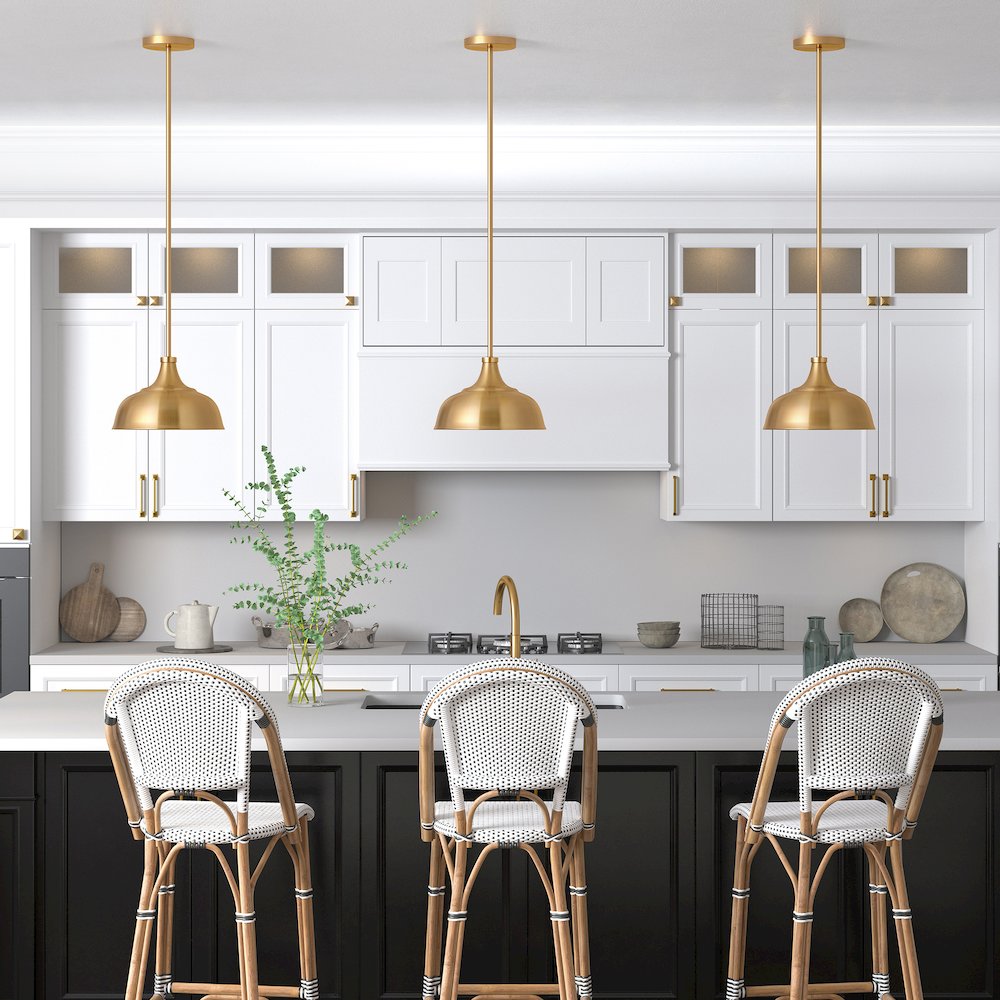 10"  Pendant Light Fixture with Gold Metal Dome Shade and 4.5'  Rod, Gold. Picture 5