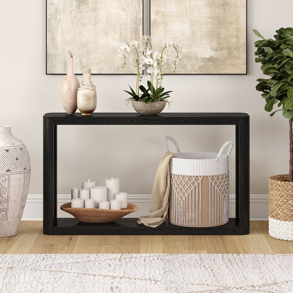 Kellan 52" Wide Rectangular Console Table in Black Grain. Picture 4