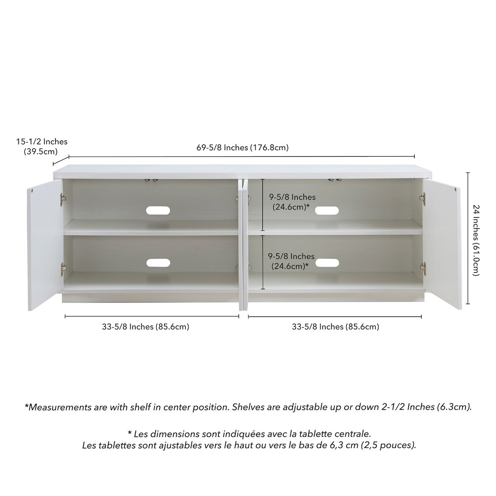 TV Stand for TVs up to 75", 2 Concealed Ribbed Storage Cabinets, Cloud White. Picture 6