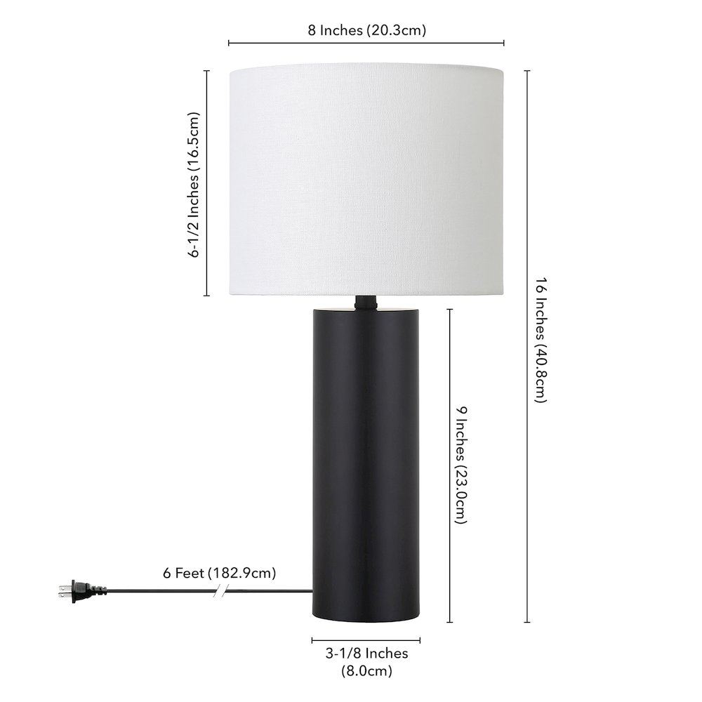 Henn&Hart 16" Mid-Century Modern 1-Light Table Lamp with White Fabric Drum. Picture 5