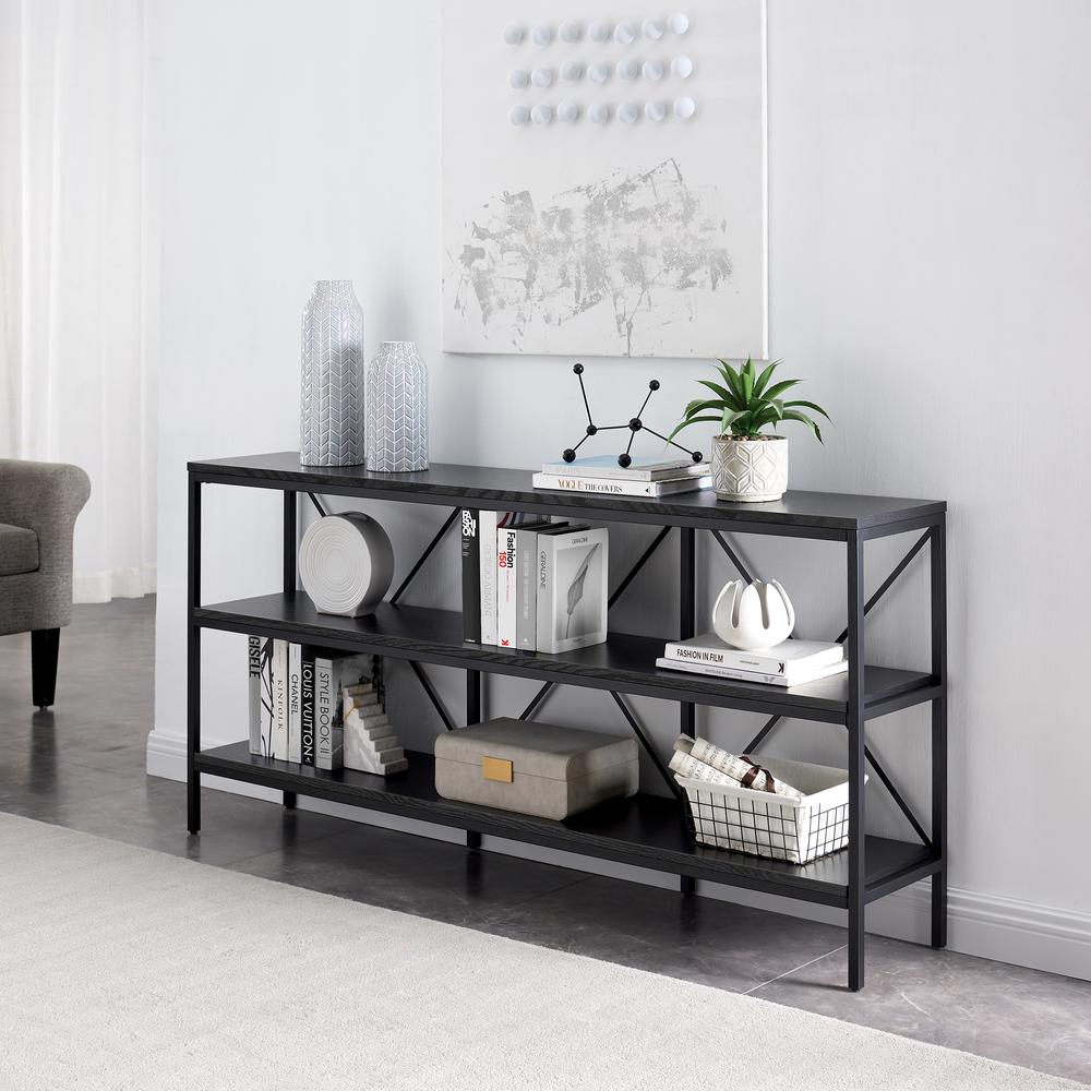 Kira 64" Wide Rectangular Console Table in Blackened Bronze/Black Grain. Picture 2