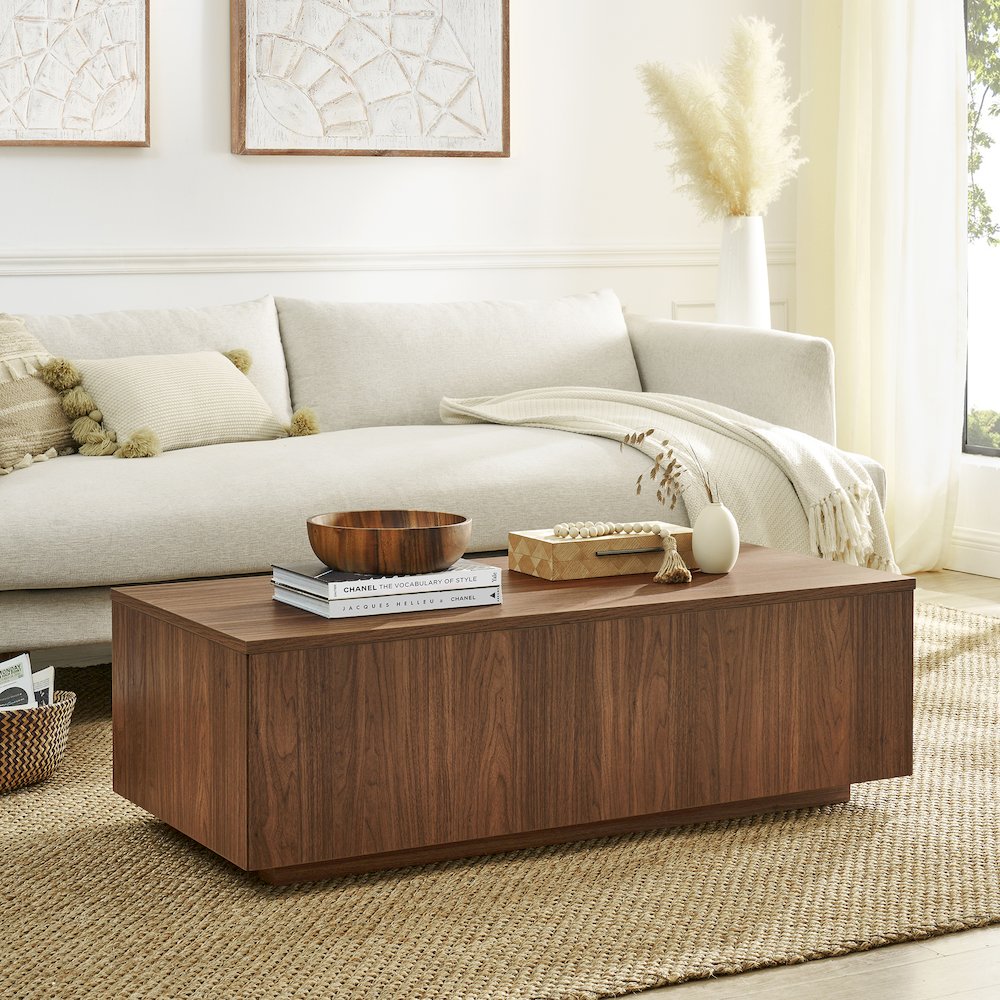 Paxton 48" Wide Rectangular Coffee Table in Satin Walnut. Picture 4