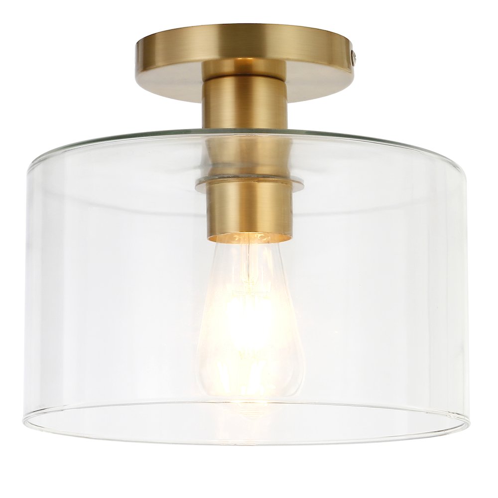 10" 1-Light Semi-Flush Mount Ceiling Light Fixture with Glass Drum Shade, Gold. Picture 5