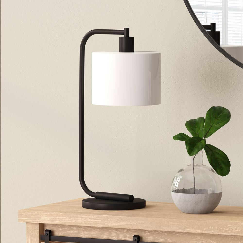 Cadmus 20.5" Tall Table Lamp with Glass Shade in Blackened Bronze/White Milk. Picture 2