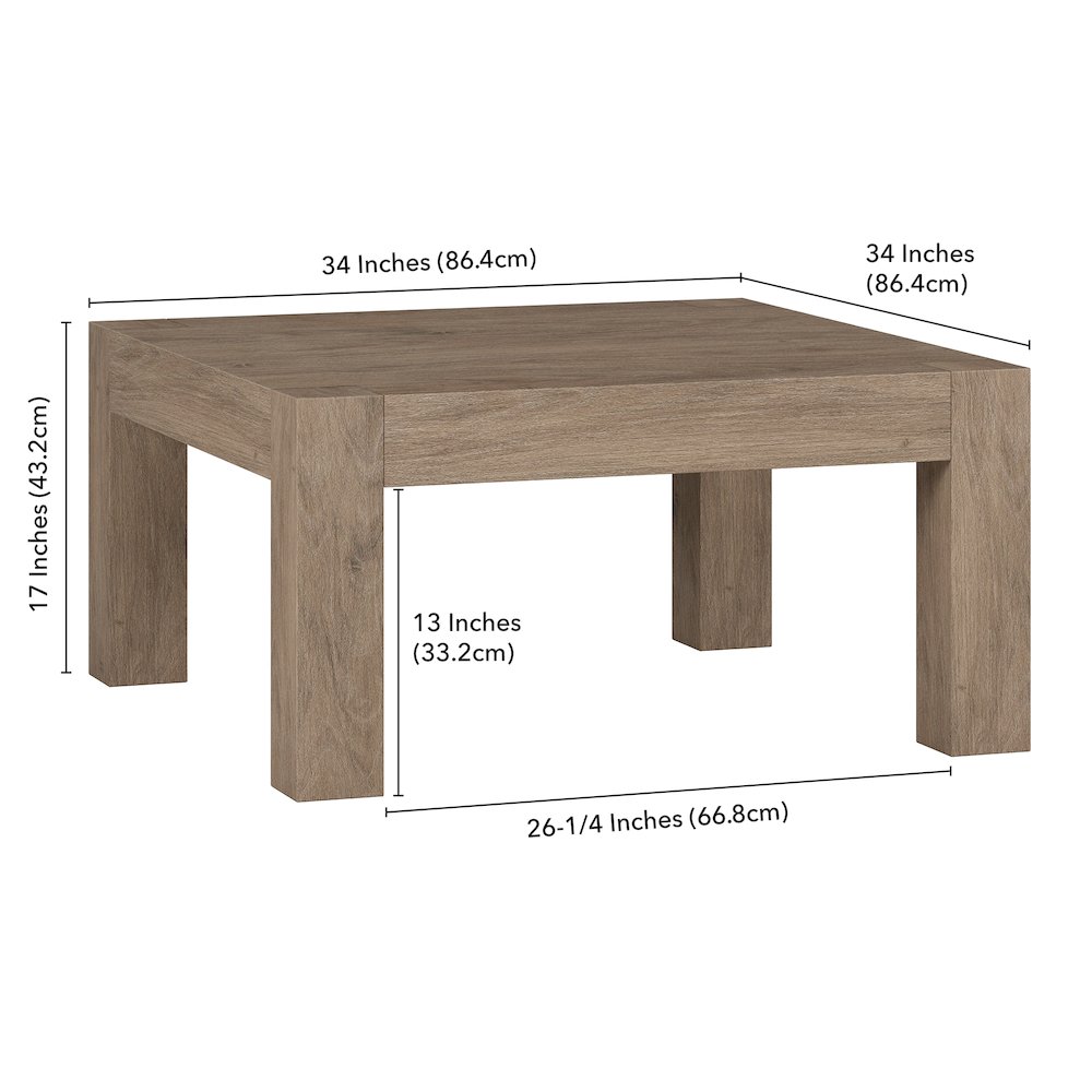34" Square Coffee Table with Wood Top, Weathered Gray. Picture 11