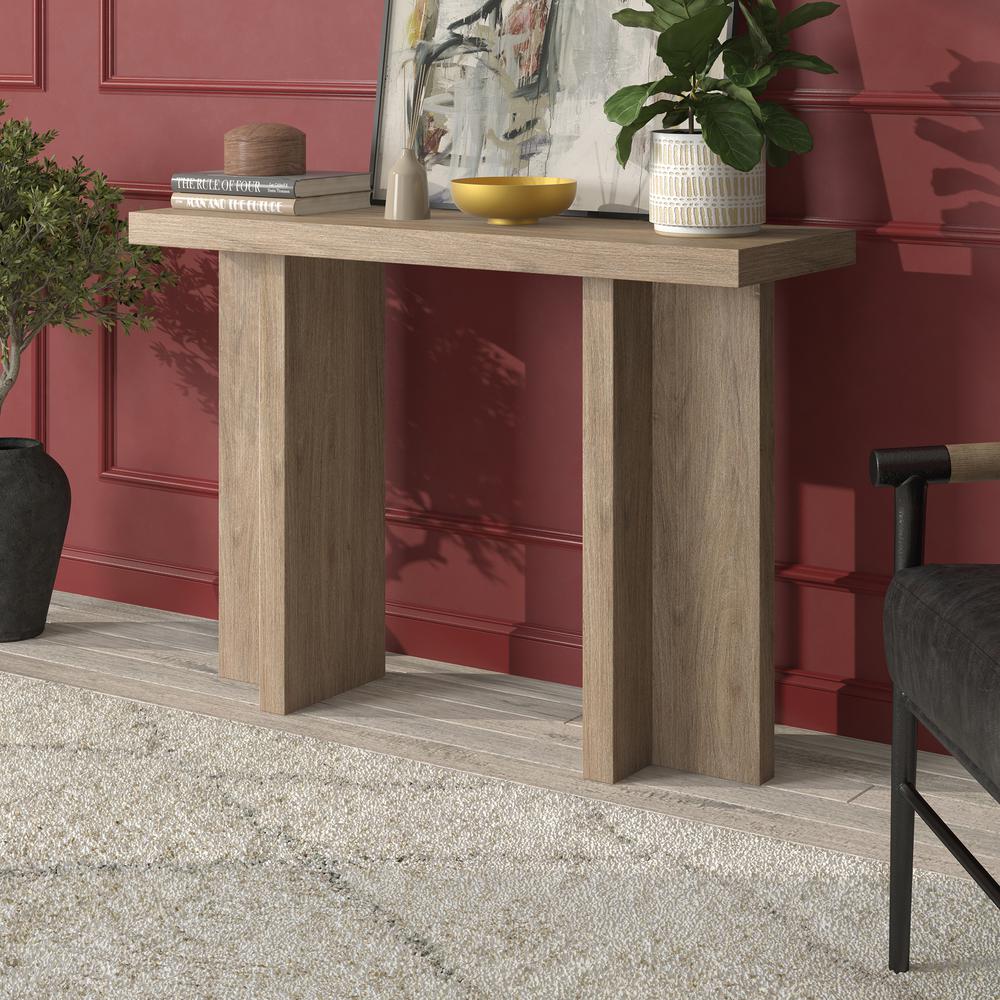 Dimitra 42" Wide Rectangular Console Table in Antiqued Gray Oak. Picture 3