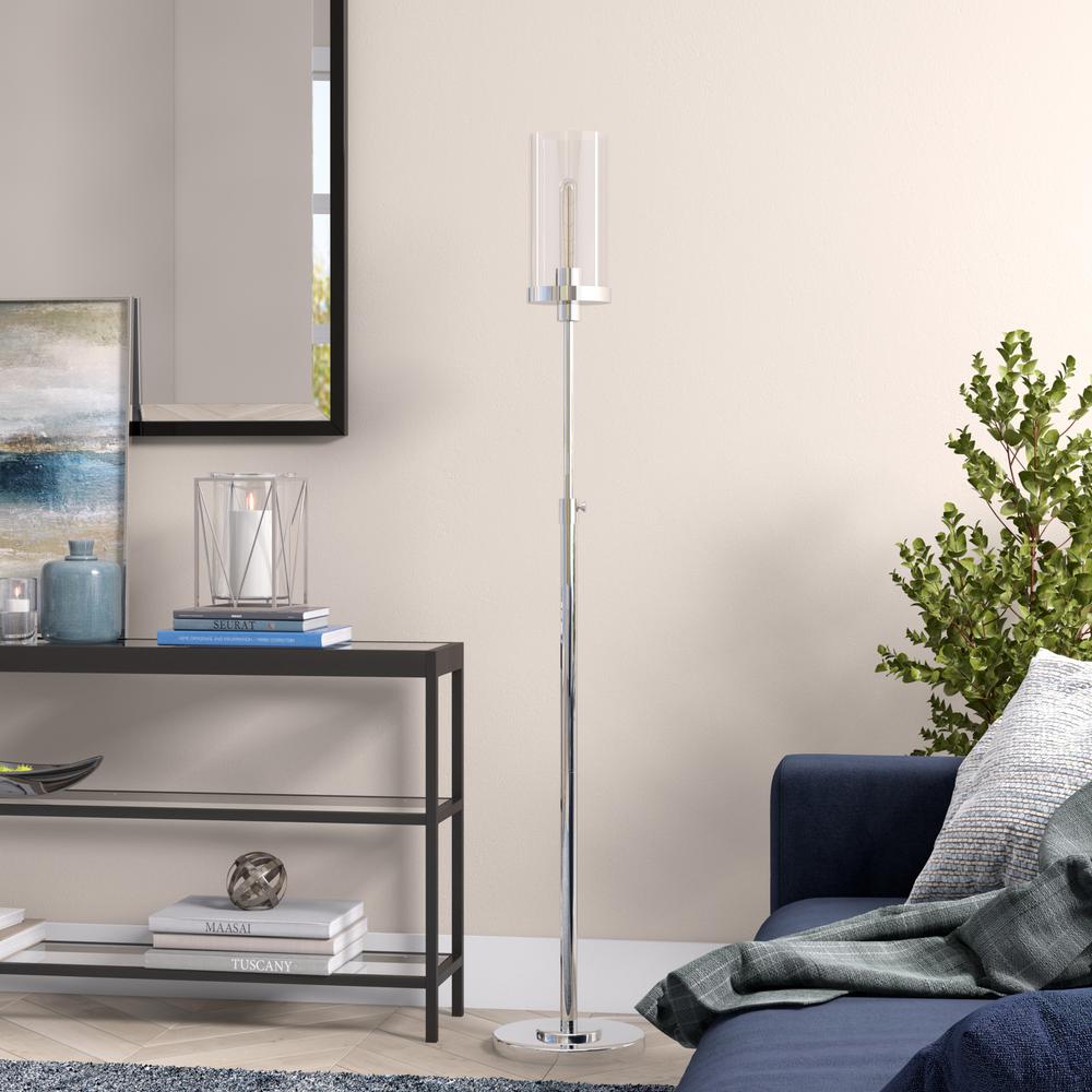 Frieda 66" Tall Floor Lamp with Glass Shade in Polished Nickel/Clear. Picture 2