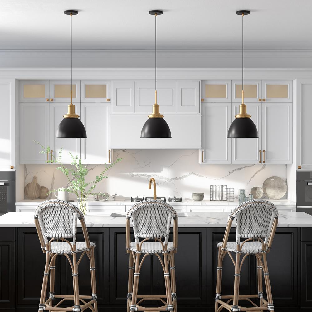 Madison 12" Wide Pendant with Metal Shade in Black/Brass/Black. Picture 4