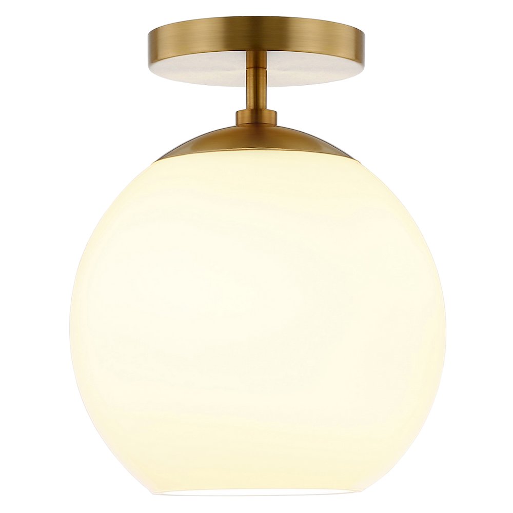 9" Semi-Flush Mount Ceiling Light Fixture with White Glass Shade, Gold. Picture 4