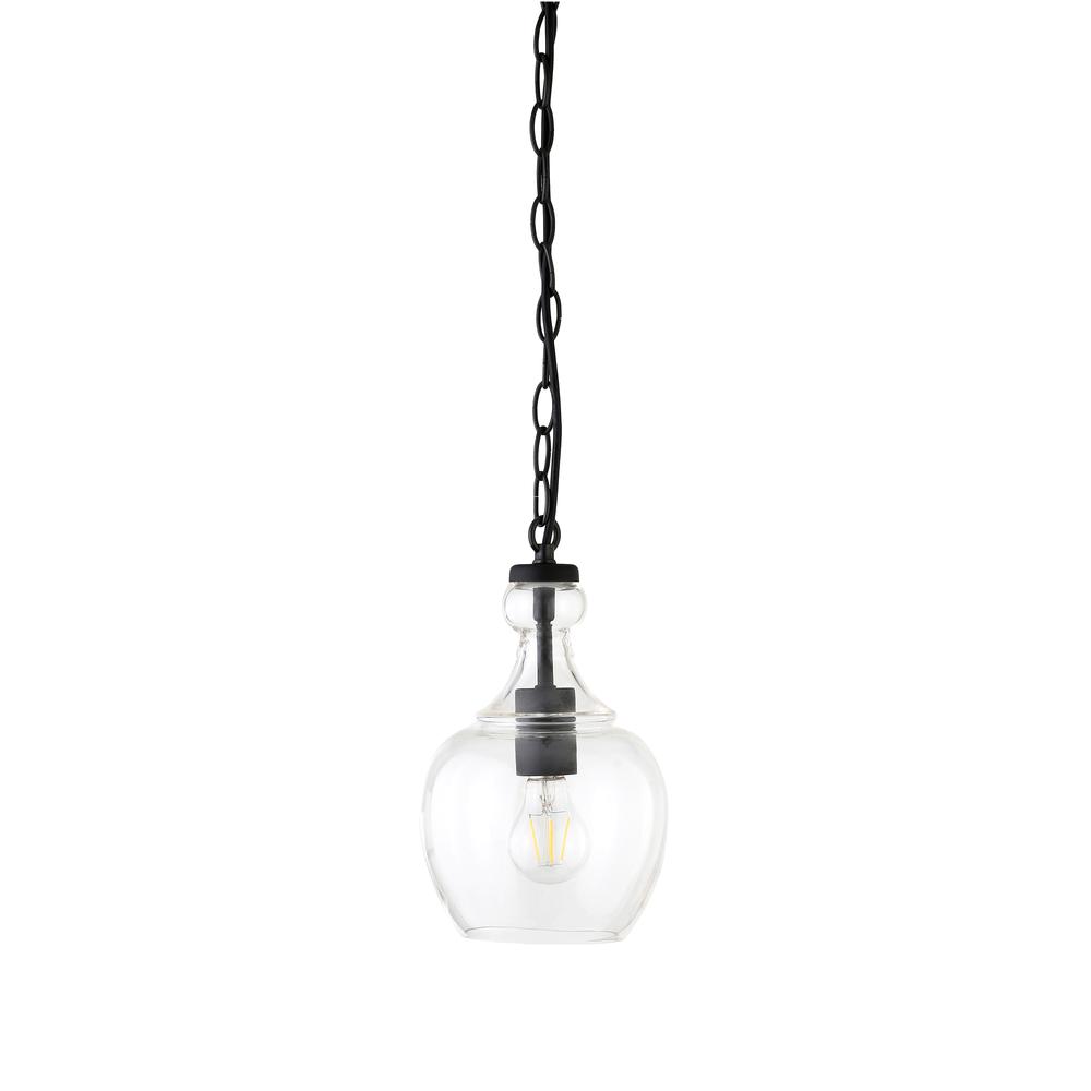 Verona 7" Wide Pendant with Glass Shade in Blackened Bronze/Clear. Picture 1