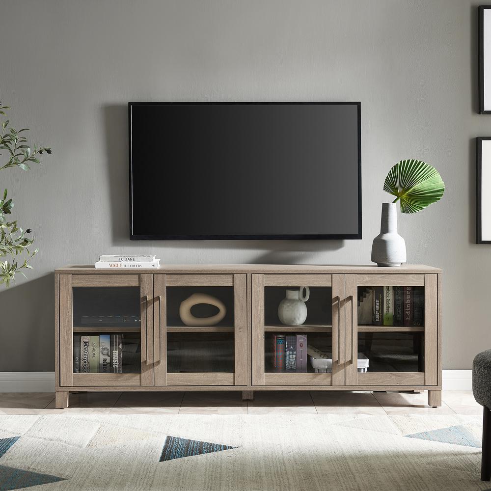 Quincy Rectangular TV Stand for TV's up to 80" in Antiqued Gray. Picture 5