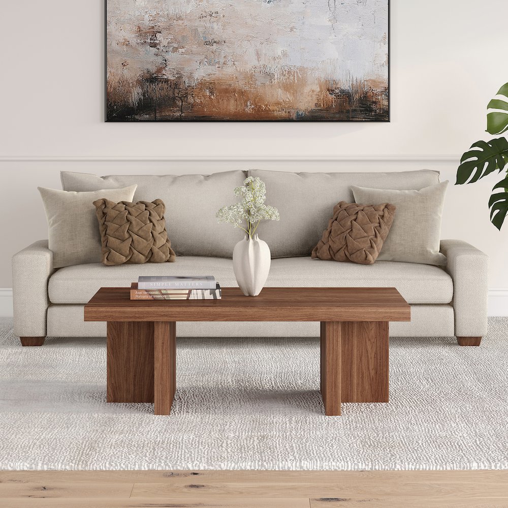 Dimitra 44" Wide Rectangular Coffee Table in Satin Walnut. Picture 4