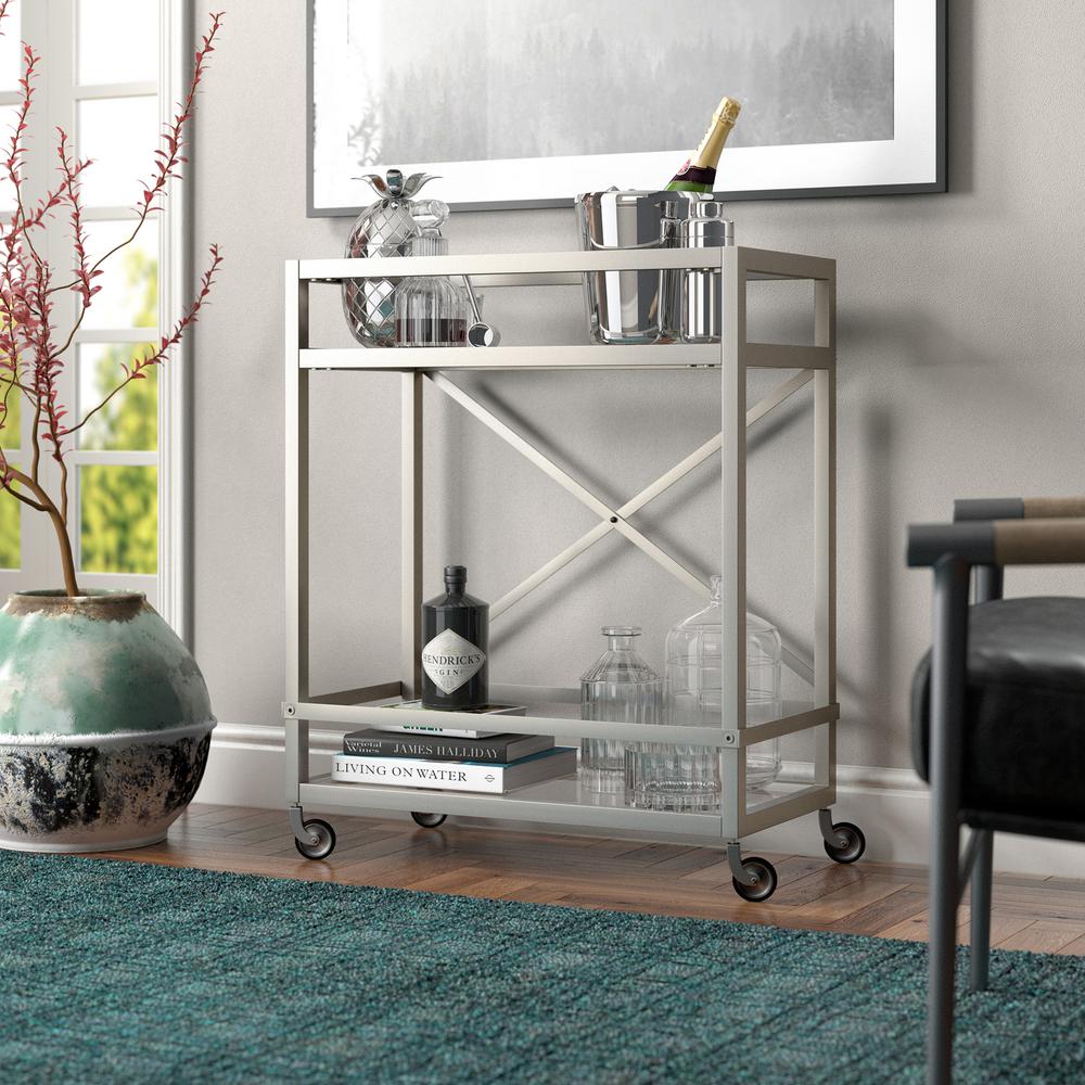 Wilson 30'' Wide Rectangular Bar Cart in Satin Nickel. Picture 5