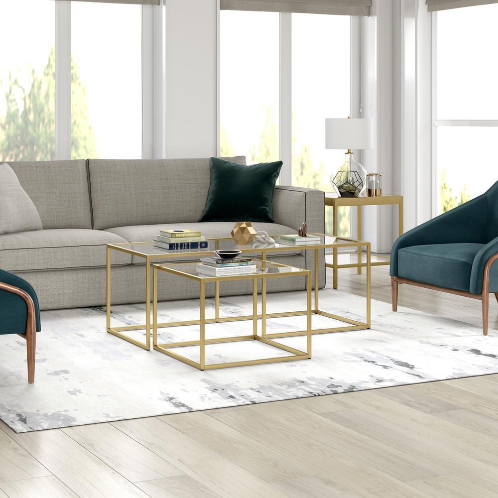 Kennedy Rectangular Nested Coffee Table in Brass. Picture 4