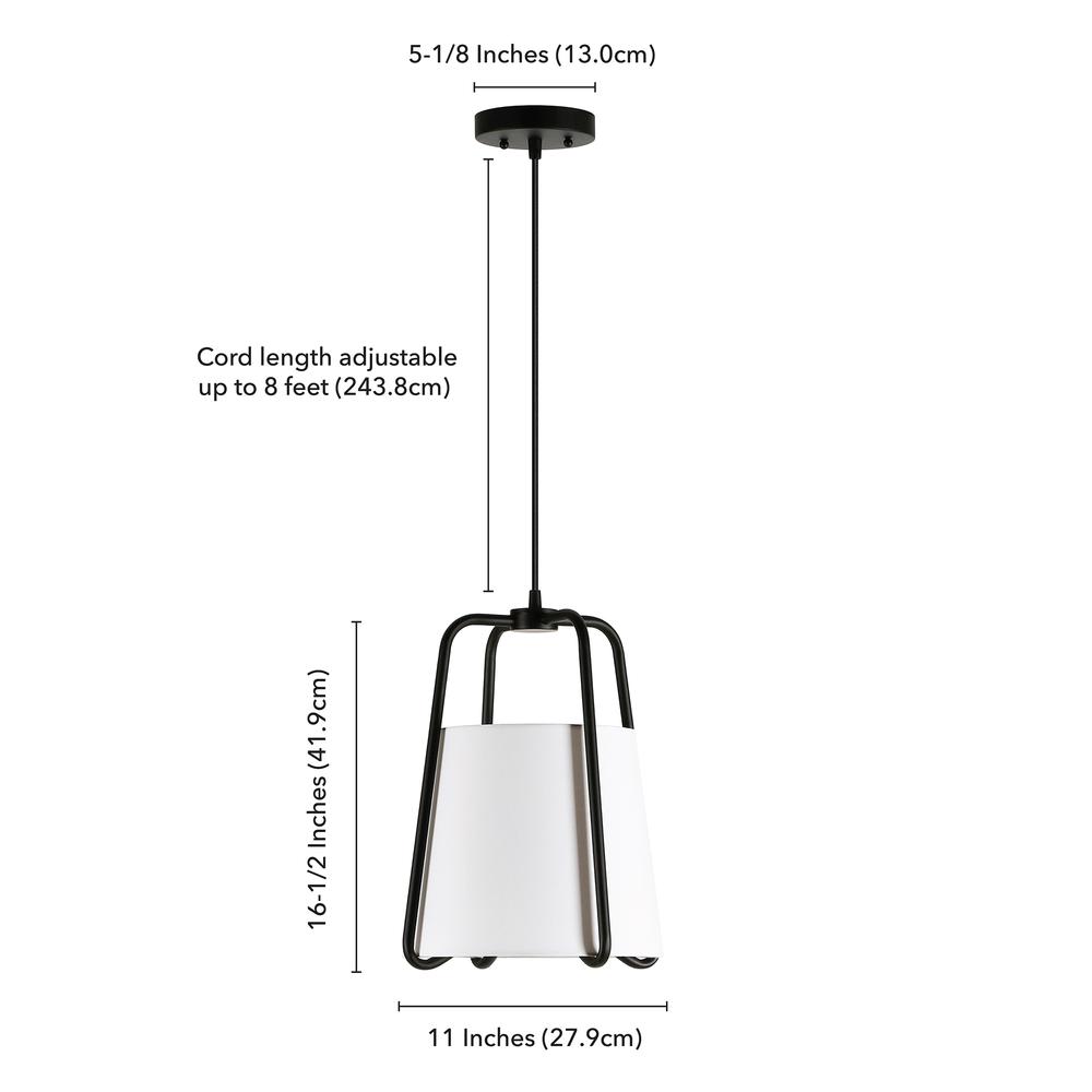 Marduk 11" Wide Pendant with Fabric Shade in Blackened Bronze/White. Picture 5