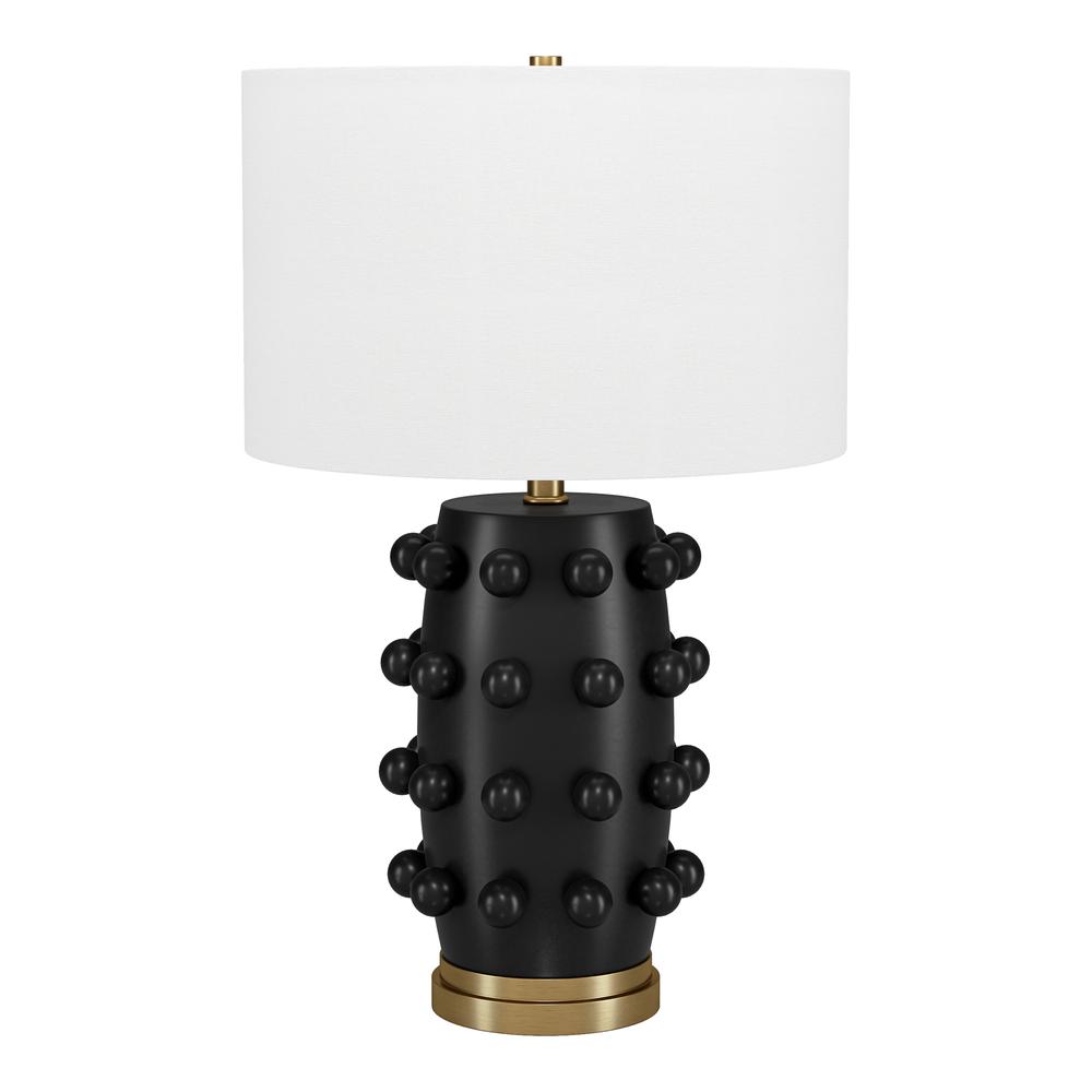 Farrington 26" Tall Ceramic Table Lamp with Fabric Shade in Matte Black/White. Picture 1