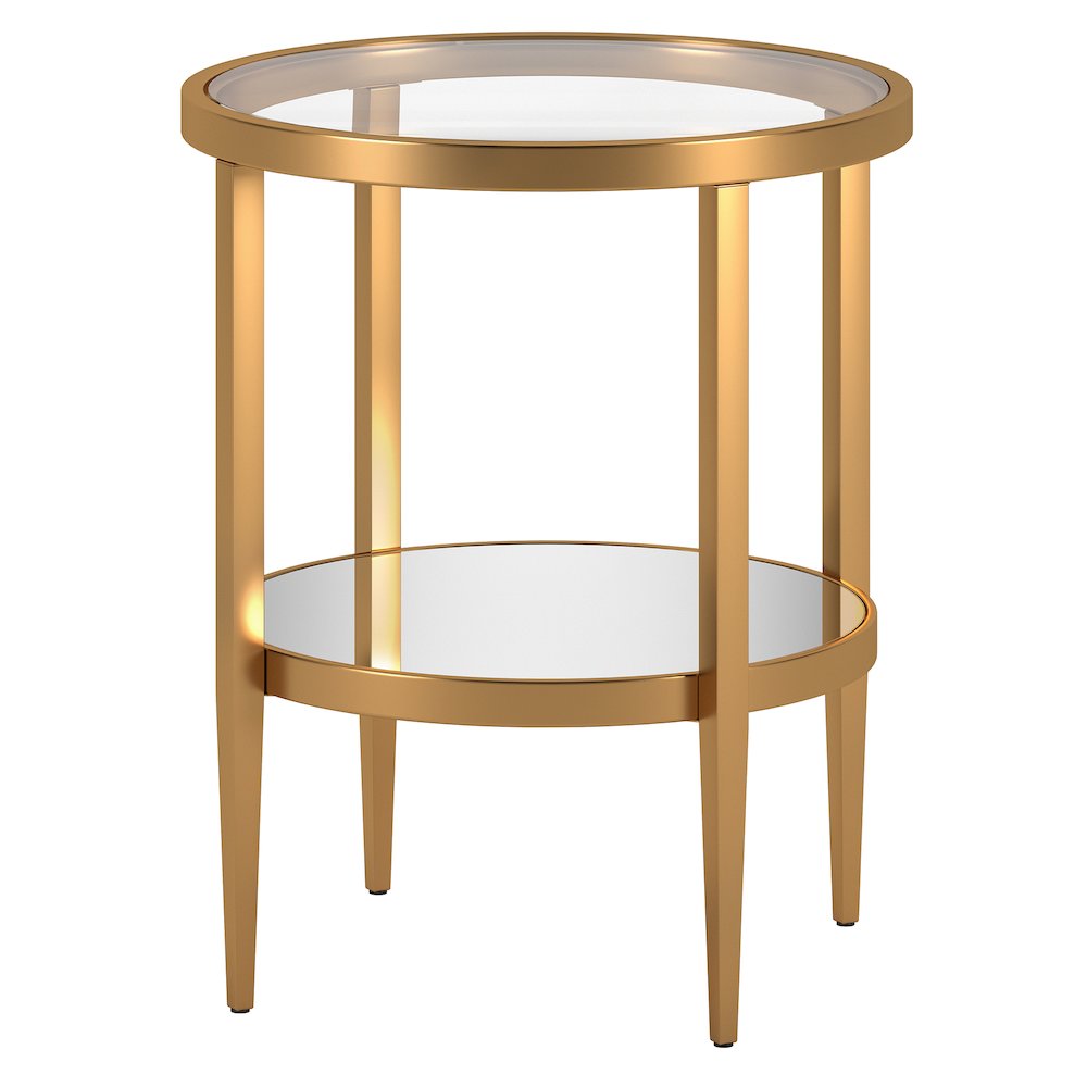 20" Modern Round End Table, Side Table, Nightstand with Open Shelf, Antique Gold. Picture 4