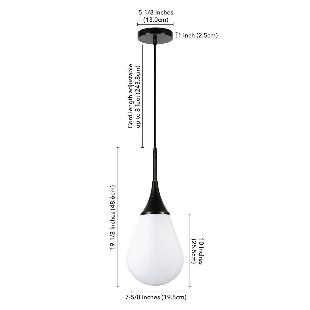 Ambrose 7.63" Wide Pendant with Glass Shade in Blackened Bronze/White Milk. Picture 4