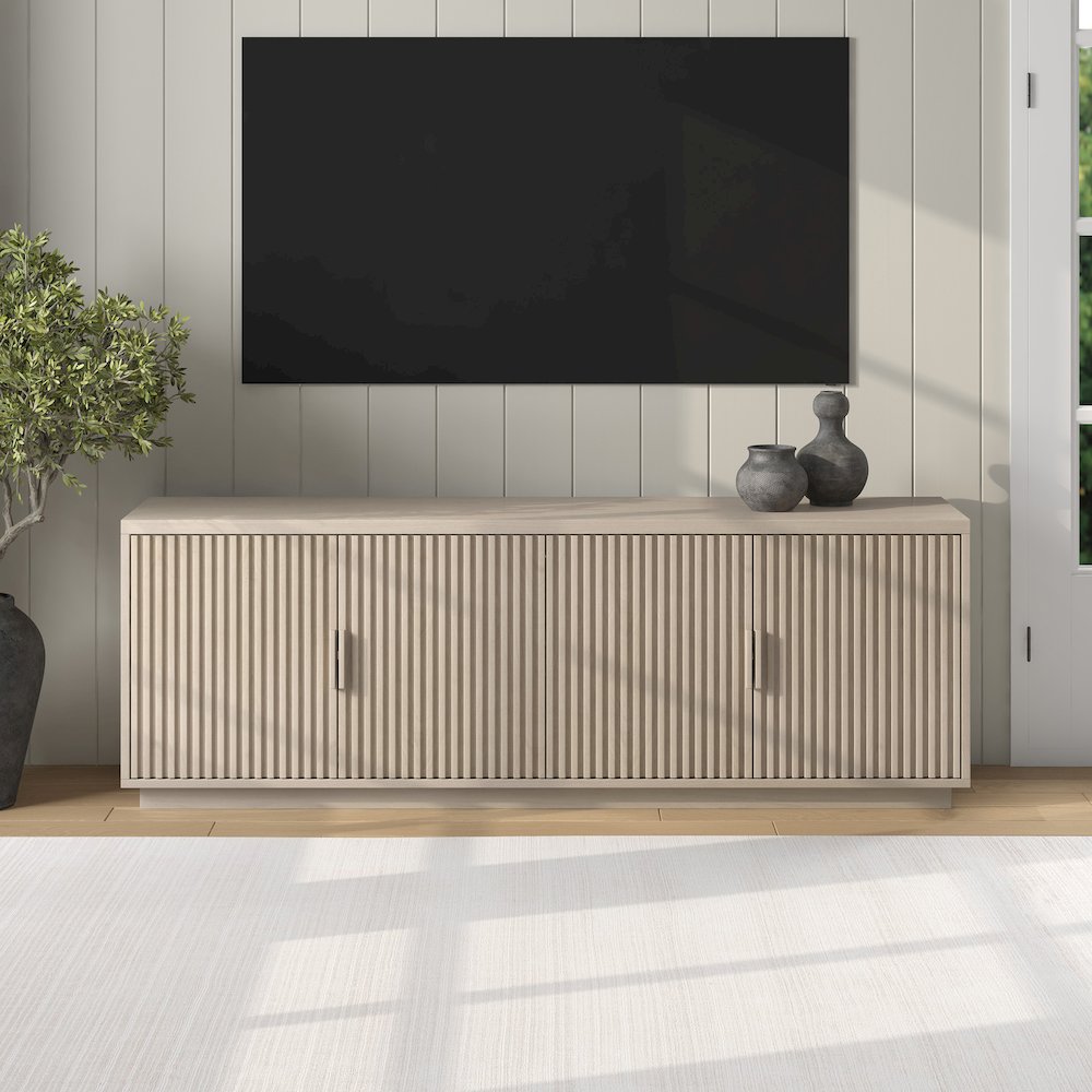 Mero Rectangular TV Stand for TV's up to 75" in Alder White. Picture 4