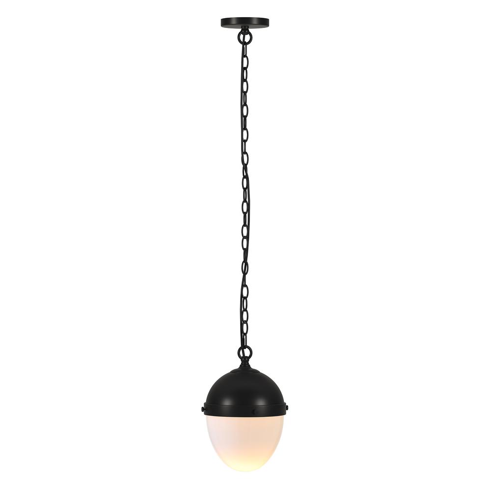 Aurelia 8" Wide Pendant with Glass Shade in Blackened Bronze/White Milk. Picture 3