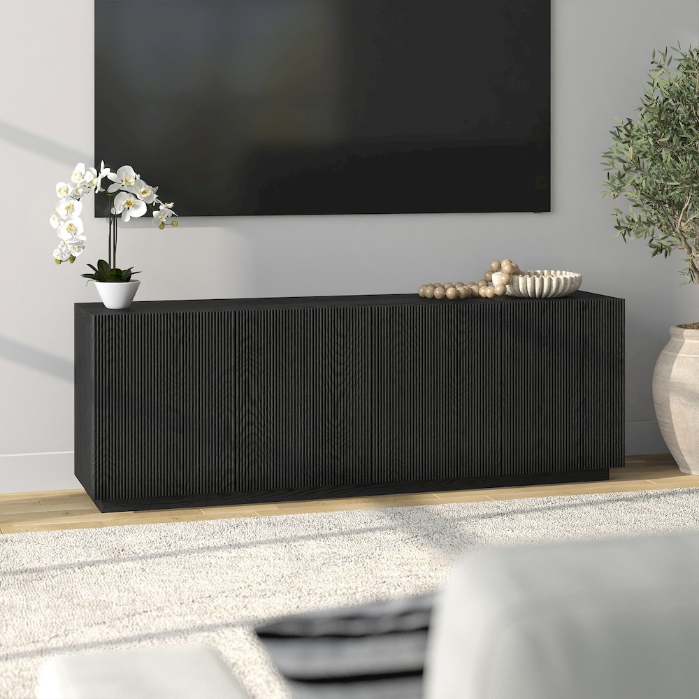 Halifax Rectangular TV Stand for TV's up to 75" in Black Grain. Picture 5