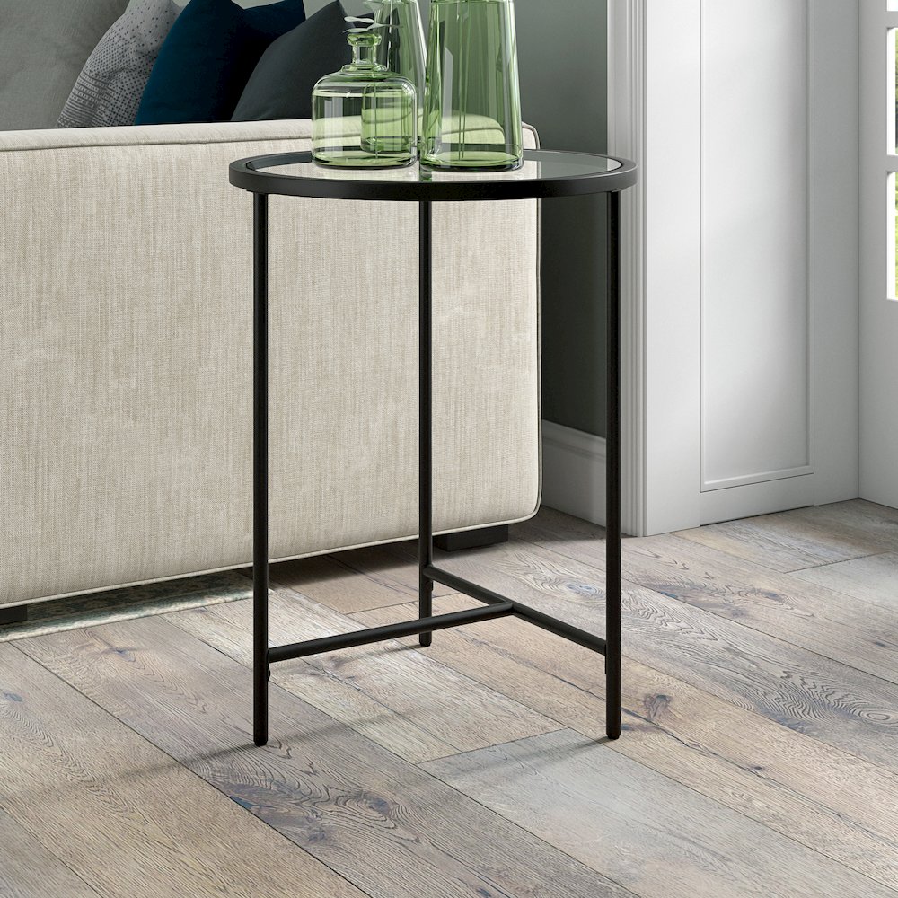18'' Round Glass End Table Modern Side Table, Night Stand, Black. Picture 5