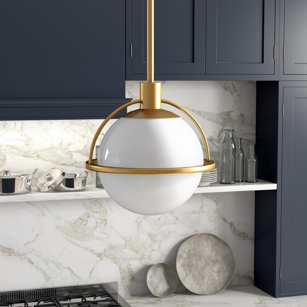 Cieonna 9.25" Wide Pendant with Glass Shade in Brass/White Milk. Picture 2