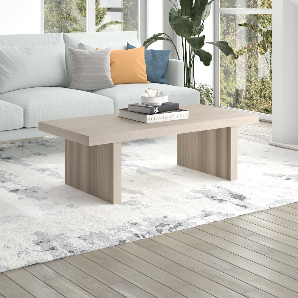 Soren 48" Wide Rectangular Coffee Table in Alder White. Picture 3