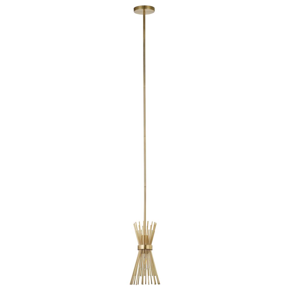 Andromeda 7" Wide Starburst Pendant with Metal Shade in Brass/Brass. Picture 1