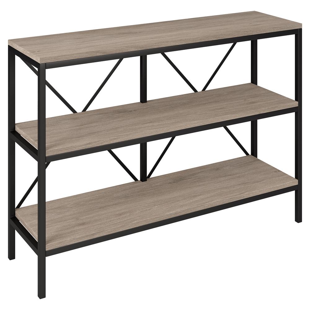 Kira 42" Wide Rectangular Console Table in Blackened Bronze/Antiqued Gray Oak. Picture 1