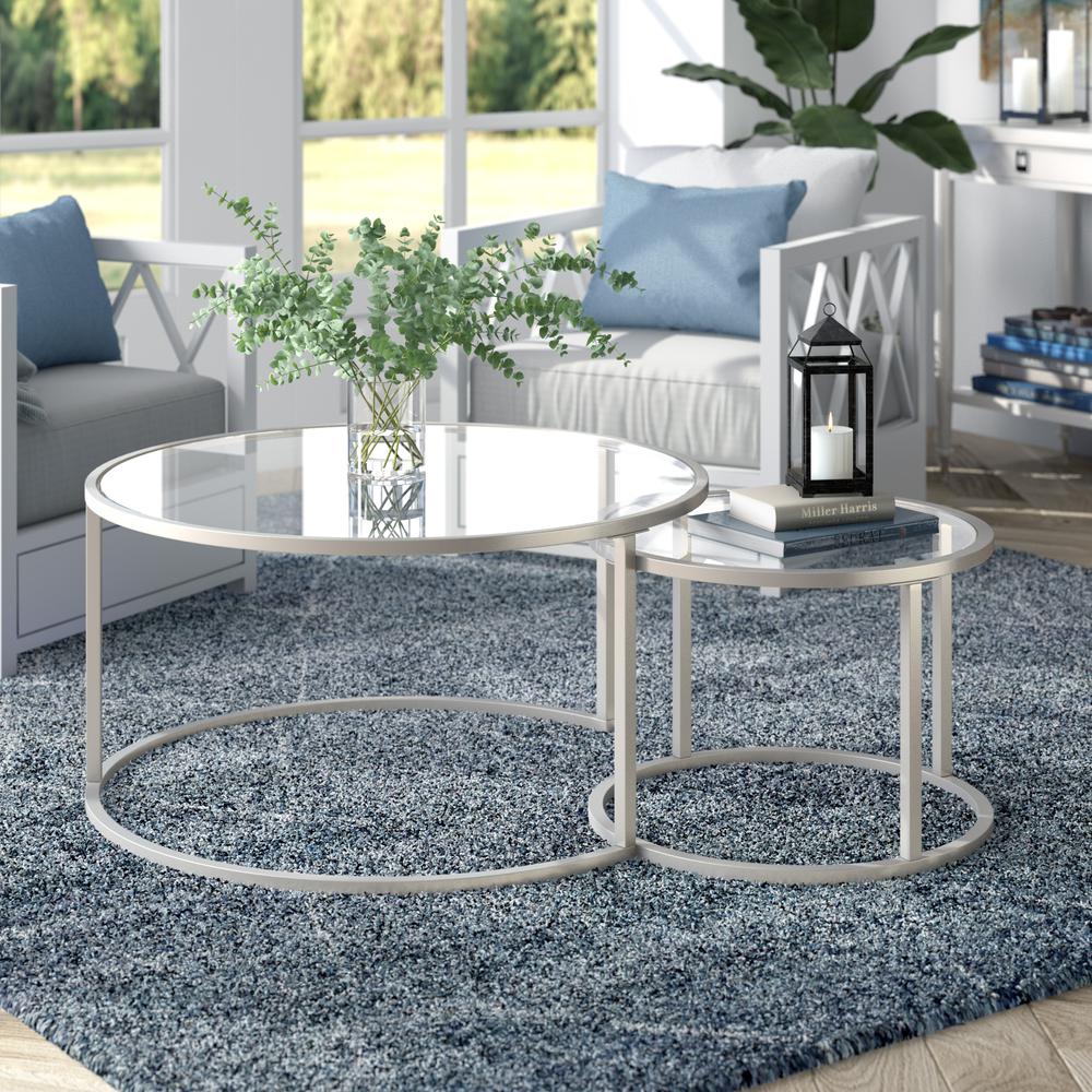 Watson Round Nested Coffee Table in Satin Nickel. Picture 2