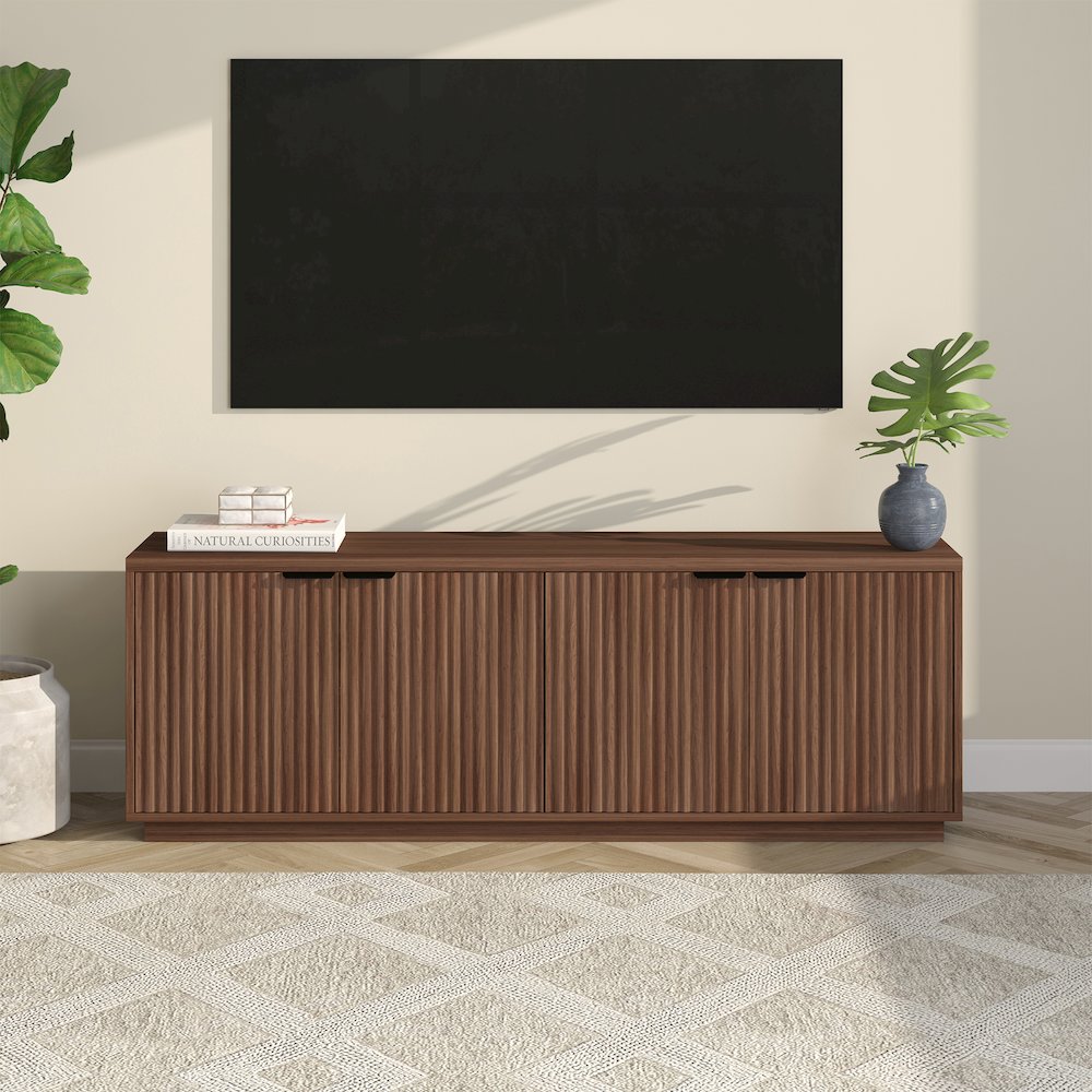 Mansfield Rectangular TV Stand for TV's up to 78" in Satin Walnut. Picture 3