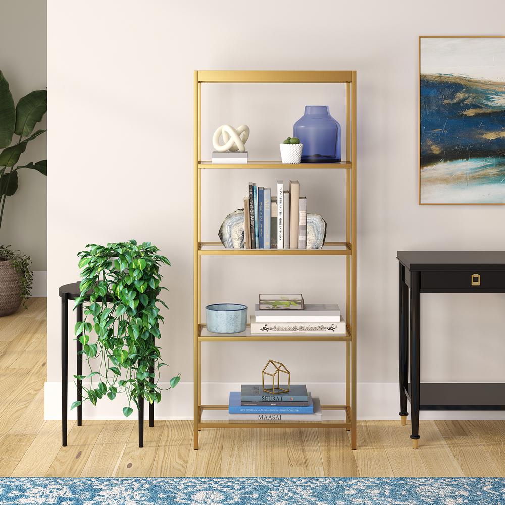Alexis 30'' Wide Rectangular Bookcase in Brass. Picture 4