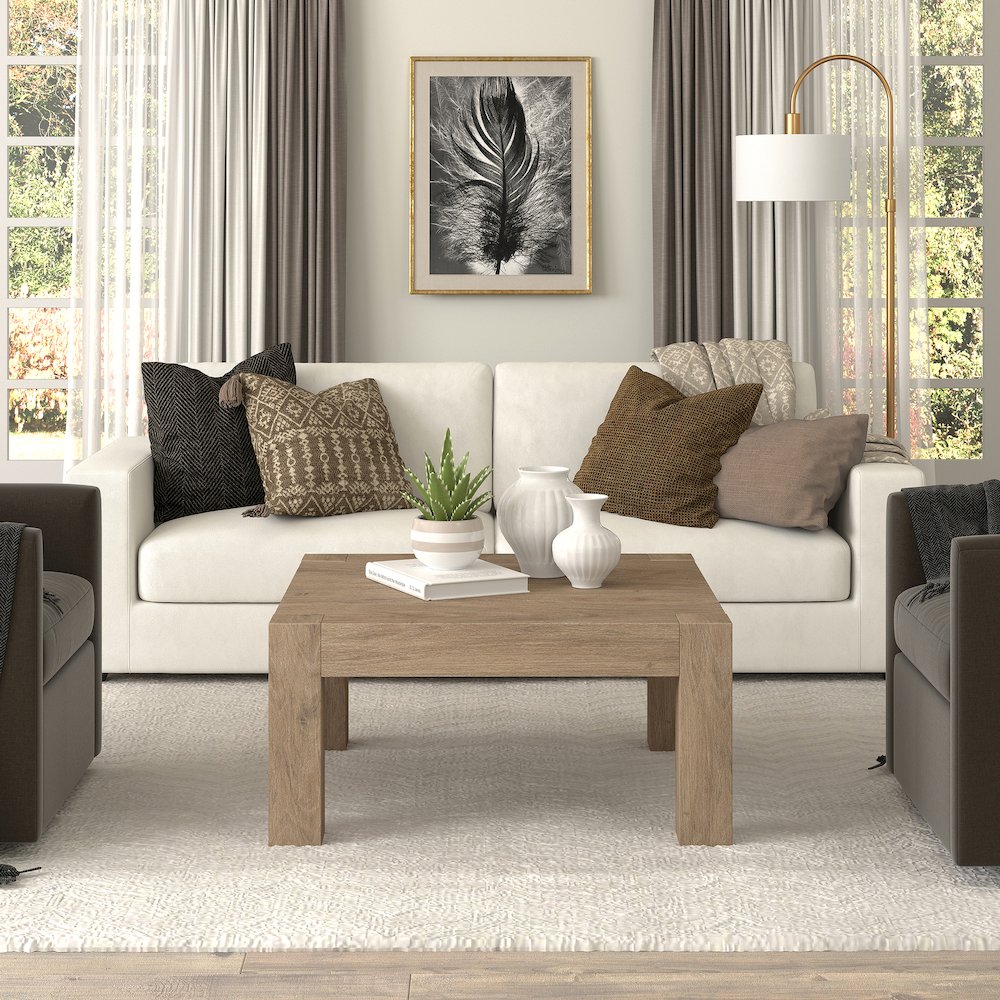 34" Square Coffee Table with Wood Top, Weathered Gray. Picture 7