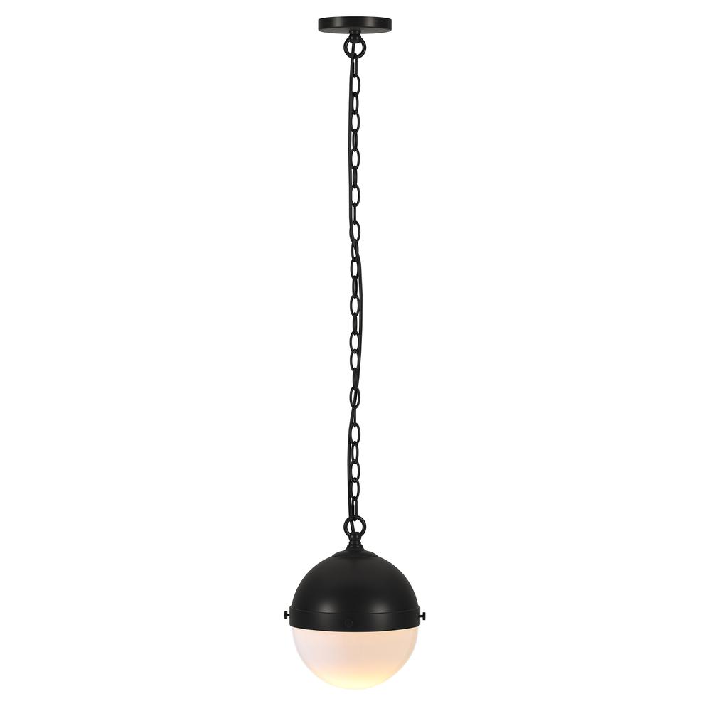 Aurora 9" Wide Pendant with Glass Shade in Blackened Bronze/White Milk. Picture 2