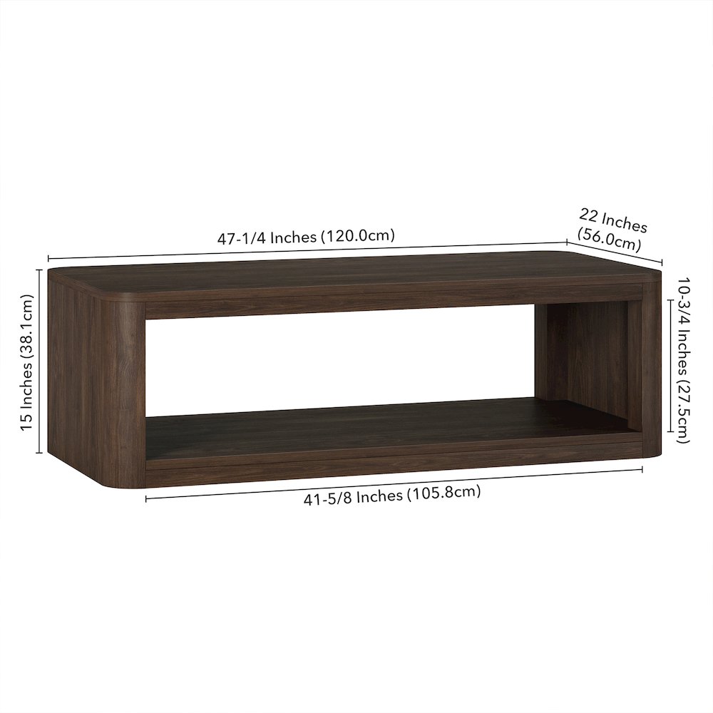 Kellan 47" Wide Rectangular Coffee Table in Alder Brown. Picture 5