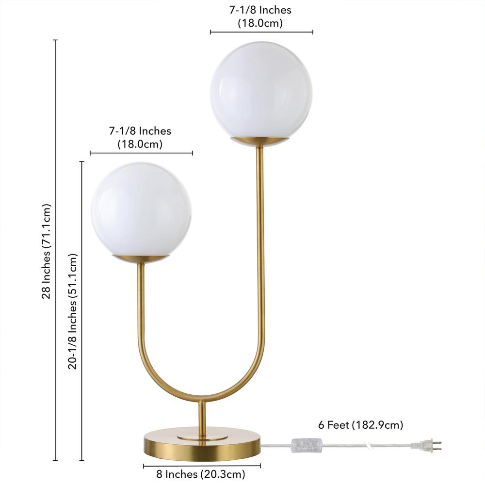 Dufrene 2-Light Table Lamp with Glass Shades in Brass/White Milk. Picture 4