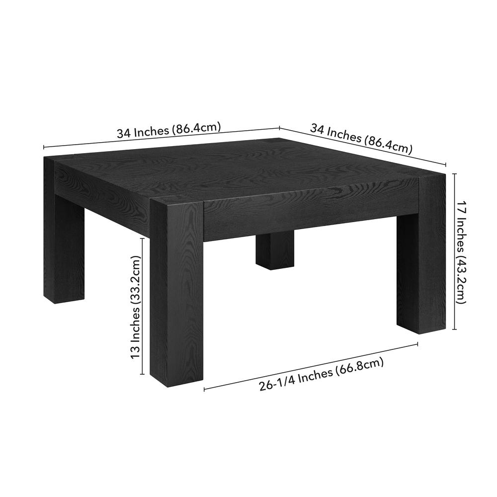 Langston 34" Wide Square Coffee Table in Black Grain. Picture 4