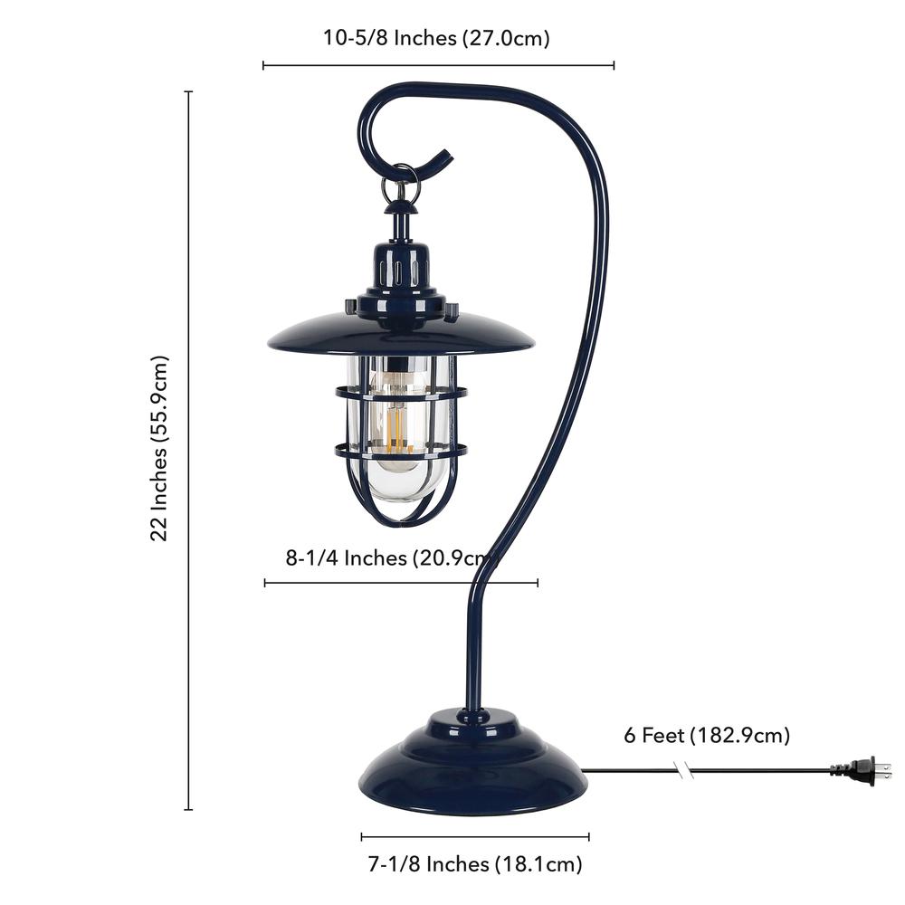 Bay 22" Tall Nautical Table Lamp with Glass/Metal Shade in Navy Blue/Clear. Picture 5