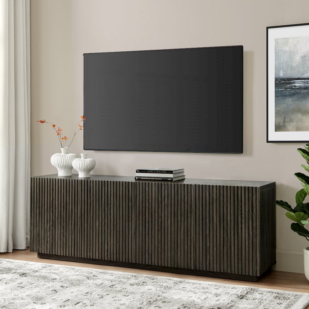 Tyler Rectangular TV Stand for TV's up to 78" in Alder Brown. Picture 5