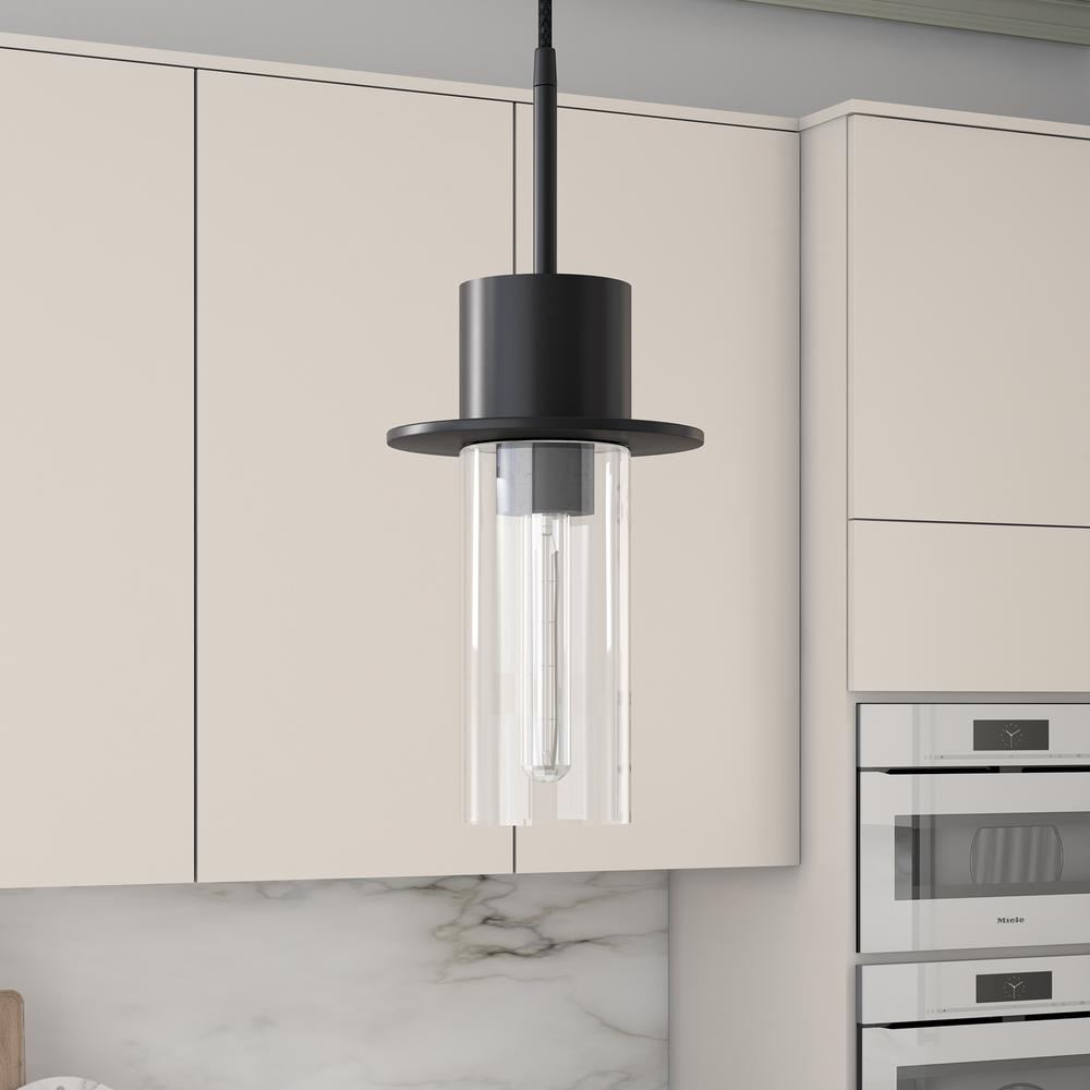 Idris 6.5" Wide Pendant with Glass Shade in Blackened Bronze /Clear. Picture 2