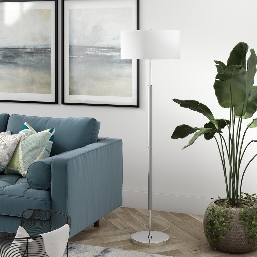 Simone 2-Light Floor Lamp with Fabric Shade in Cool Gray/Polished Nickel /White. Picture 2