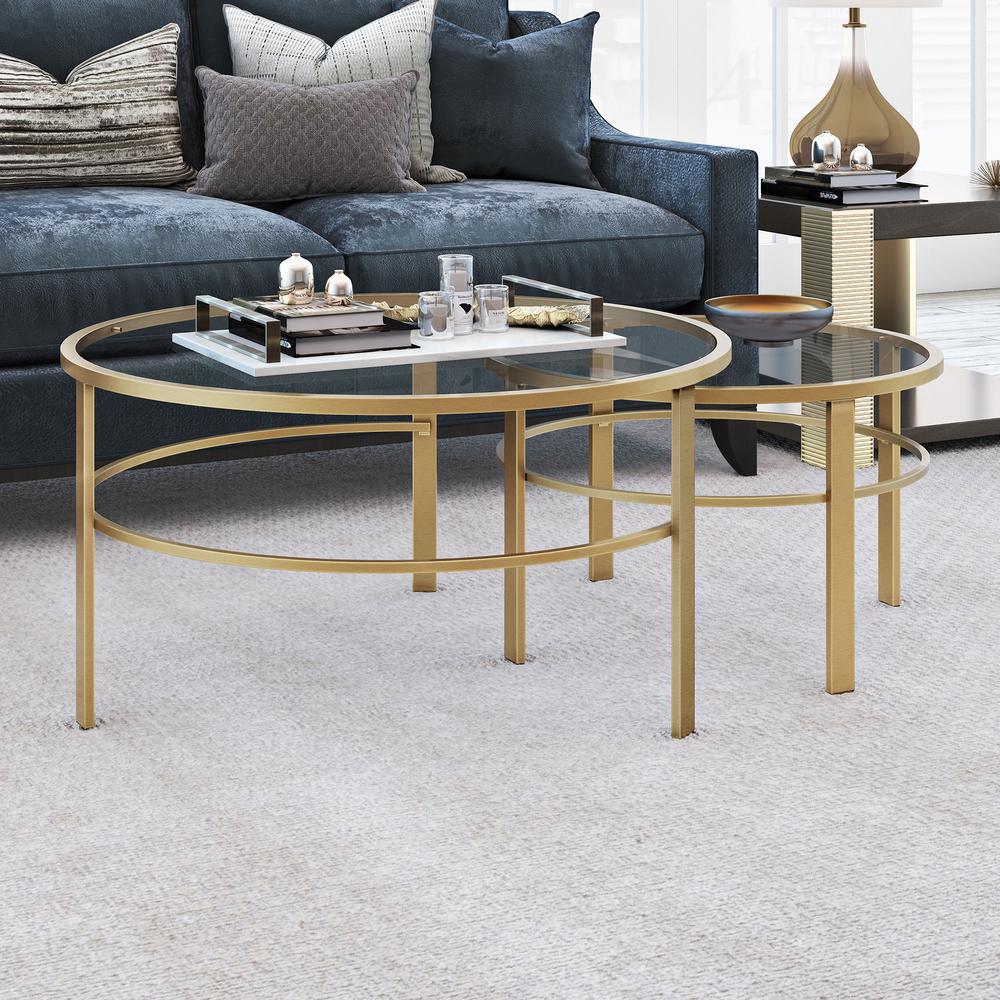 Gaia Round Nested Coffee Table in Brass. Picture 2
