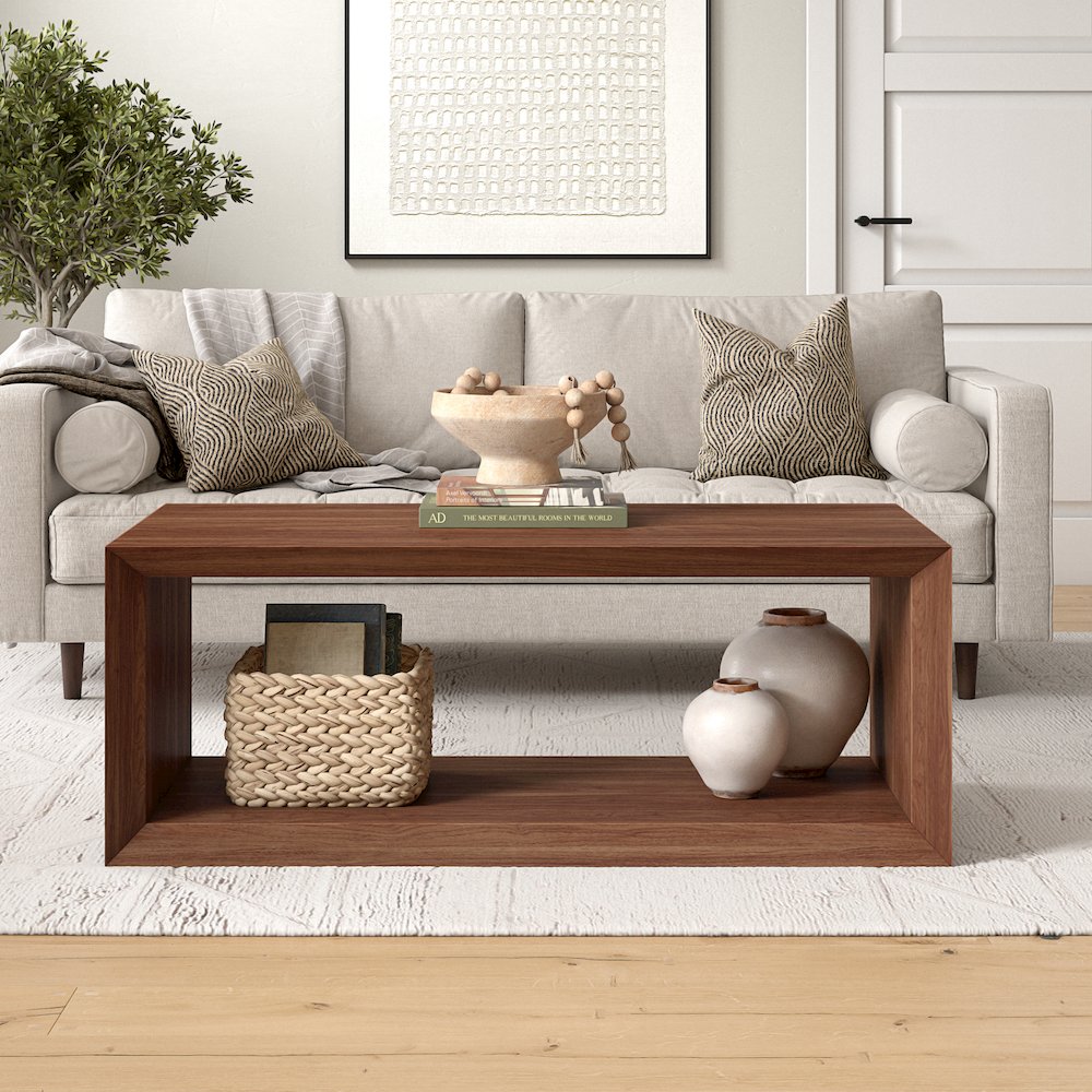 Osmond 48" Wide Rectangular Coffee Table in Satin Walnut. Picture 4
